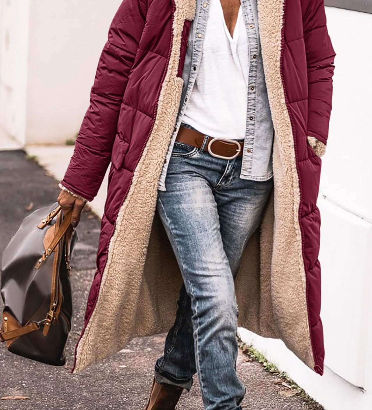 Johna – Mantou de Damă Reversibil din Sherpa cu Glugă Elegantă