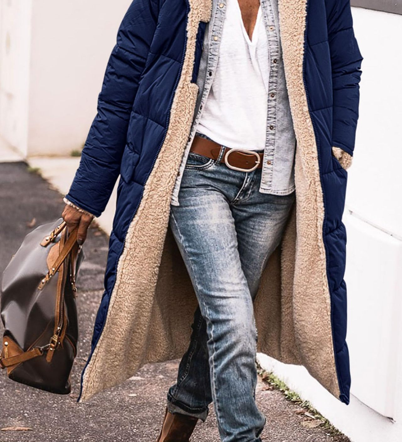 Johna – Mantou de Damă Reversibil din Sherpa cu Glugă Elegantă