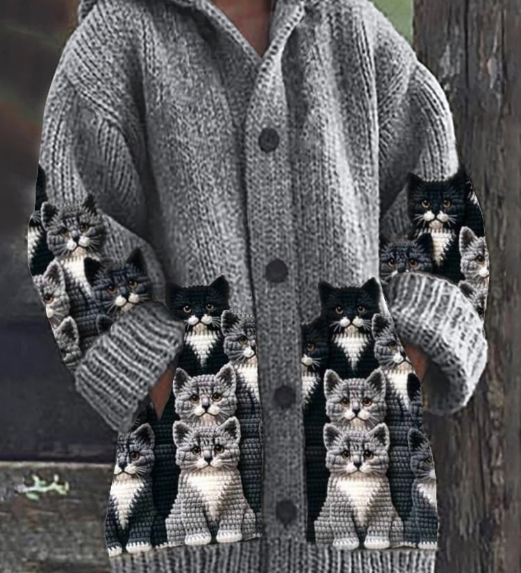 Jasmin – Cardigan de Damă Tricotat Confortabil cu Motiv Pisică