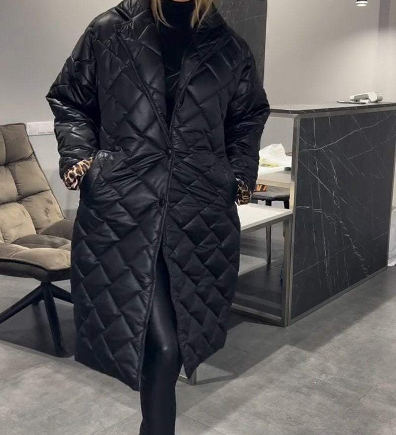 DIASY - Guler Relaxat Palton din Bumbac de Lungime Medie