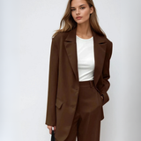 Blazer vintage mocha coordonat și pantaloni cu picioare largi