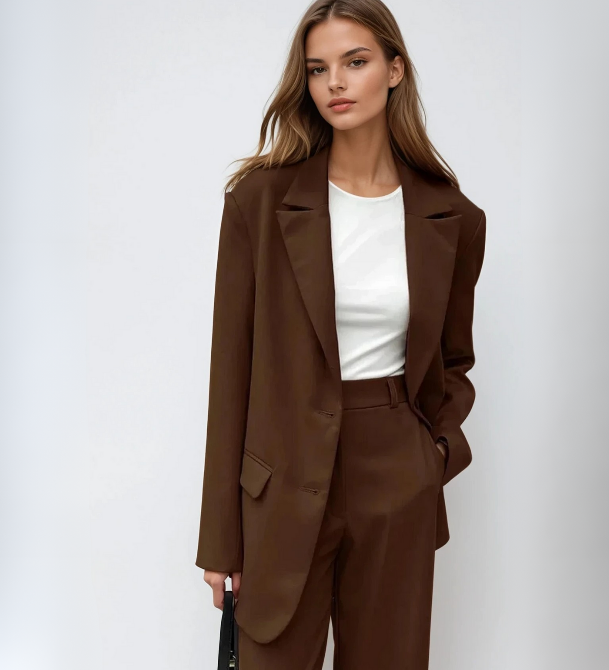 Set asortat de blazer vintage mocha și pantaloni cu croi larg