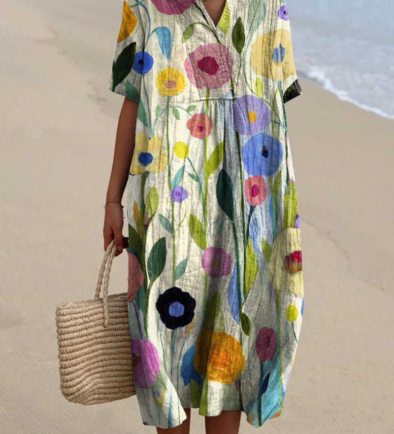 Adelmira - Rochie de vară colorată cu model floral