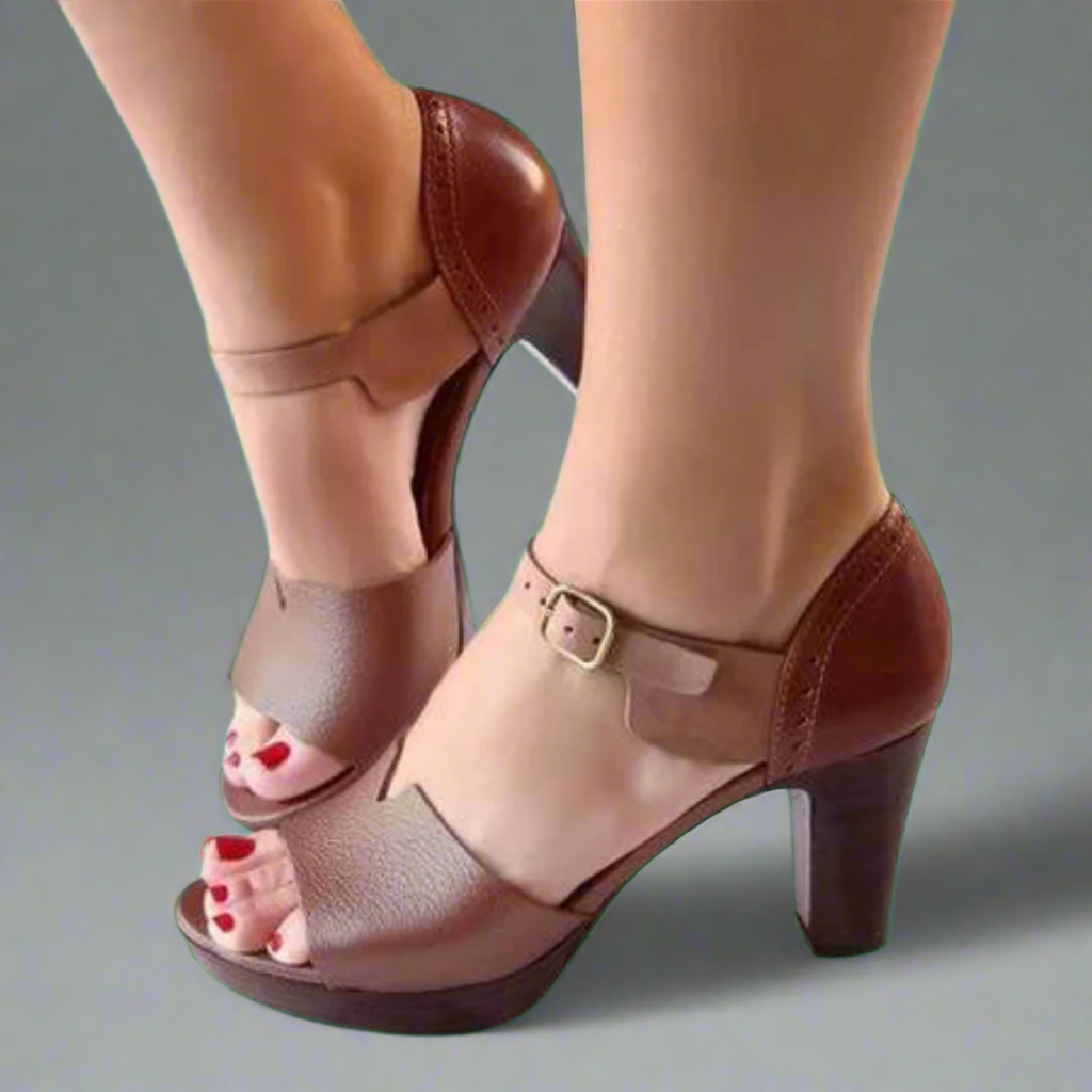 Katharina | Sandale Premium cu Toc în Stil Coreean cu Blocuri de Culoare și Cataramă