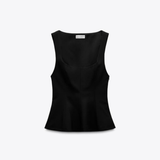 Top fără mâneci cu peplum și guler pătrat, slim-fit