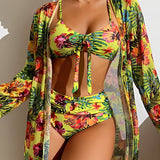 ALANI – SET DE BIKINI CU PRINT TROPICAL ȘI CAPA