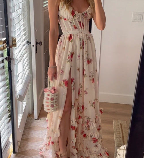 Yuna – Rochie Lungă Damă cu Model Floral Elegant și Vaporos