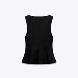 Top fără mâneci cu peplum și guler pătrat, slim-fit