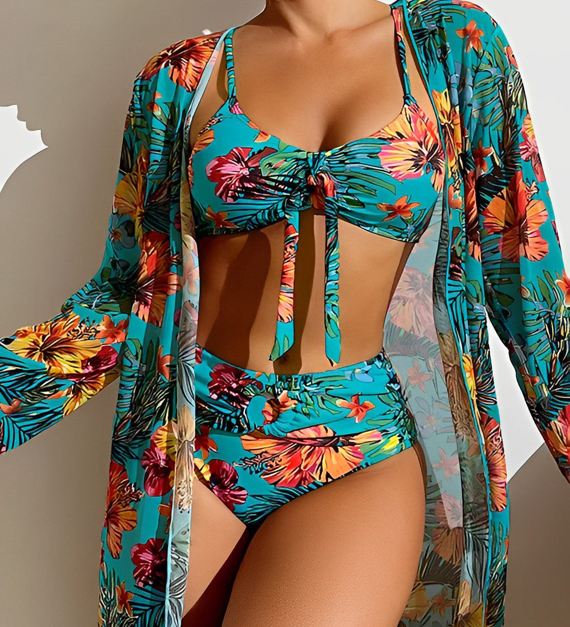 ALANI – SET DE BIKINI CU PRINT TROPICAL ȘI CAPA