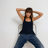 Top fără mâneci cu peplum și guler pătrat, slim-fit