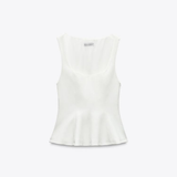 Top fără mâneci cu peplum și guler pătrat, slim-fit