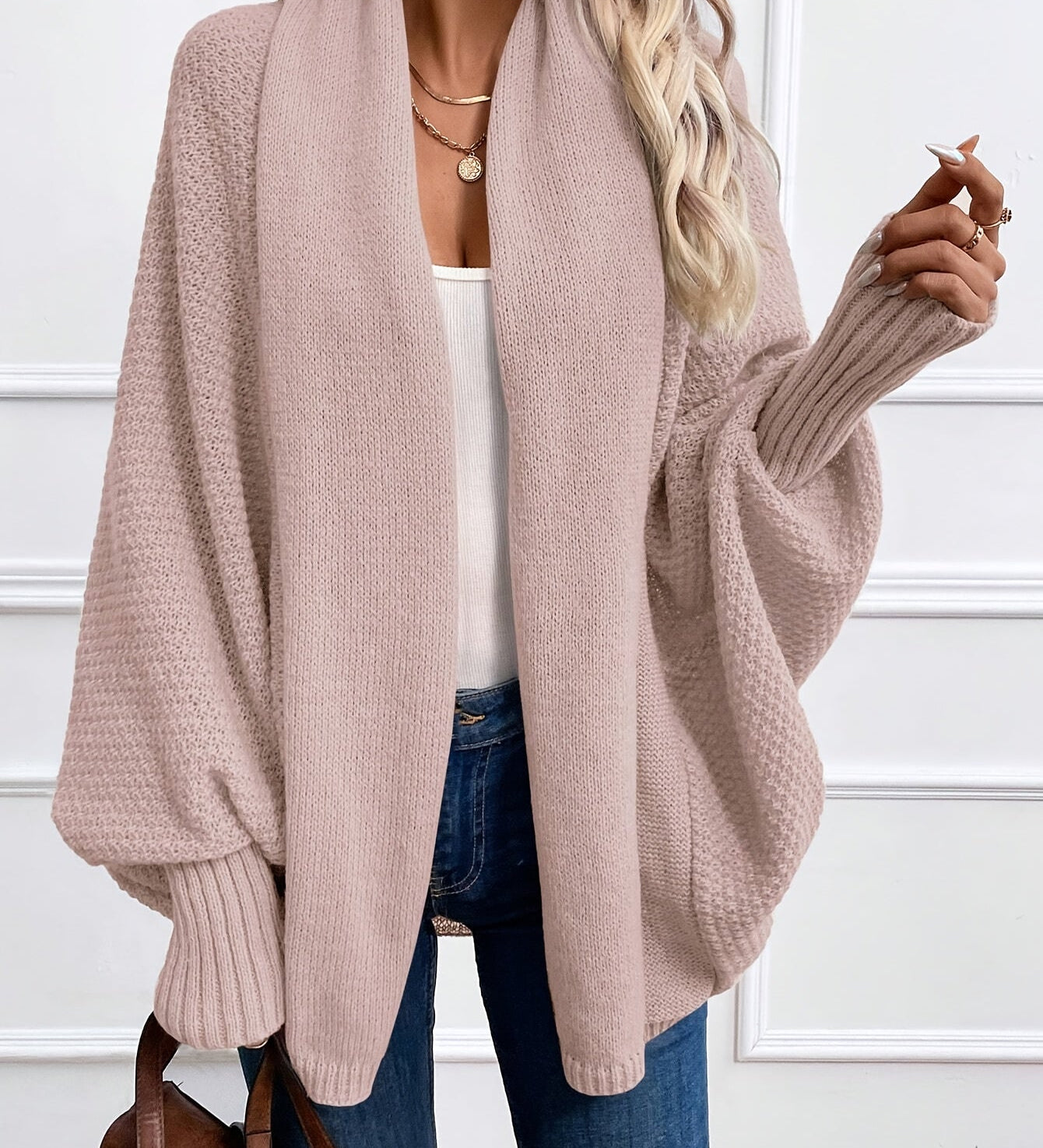 Zinnia - Cardigan Tricotat cu Mâneci Tip Pânză