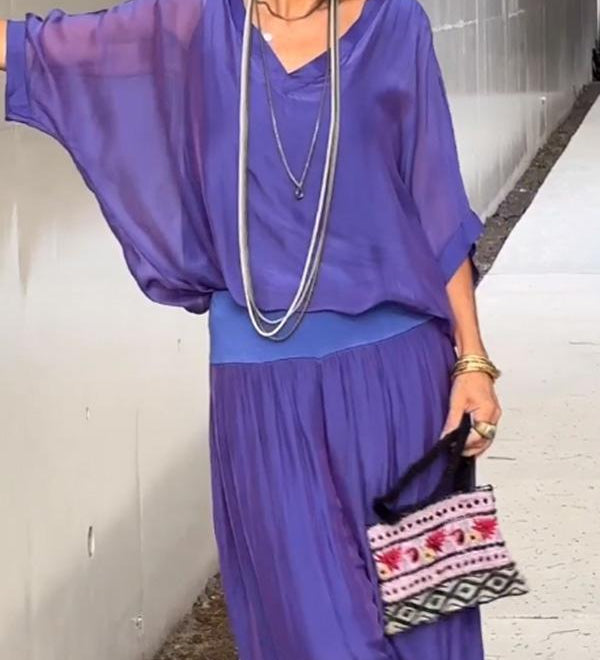 ESMERALDA – SET DIN DOUĂ PIESE CU PANTALONI LARGI DIN CHIFFON ELEGANT