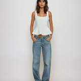 Top fără mâneci cu peplum și guler pătrat, slim-fit