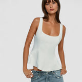 Top fără mâneci cu peplum și guler pătrat, slim-fit