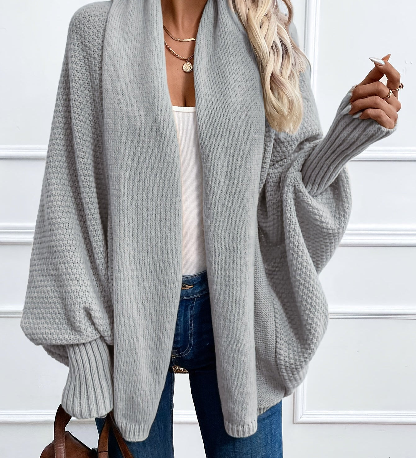 Zinnia - Cardigan Tricotat cu Mâneci Tip Pânză