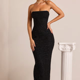 Yasmin – Rochie Maxi Elegantă cu Decolteu Drapat și Detalii Strălucitoare