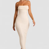 Yasmin – Rochie Maxi Elegantă cu Decolteu Drapat și Detalii Strălucitoare