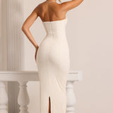 Yasmin – Rochie Maxi Elegantă cu Decolteu Drapat și Detalii Strălucitoare