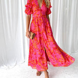 Barbara – Rochie Maxi Damă Roșie și Roz Elegantă Feminină