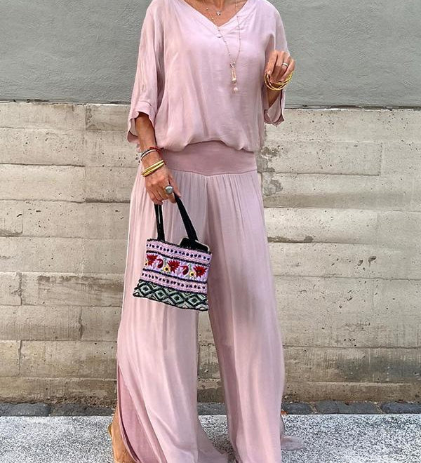 ESMERALDA – SET DIN DOUĂ PIESE CU PANTALONI LARGI DIN CHIFFON ELEGANT