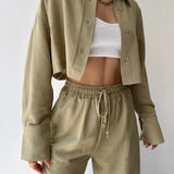 Set de pantaloni din două piese cu guler și șnur, casual