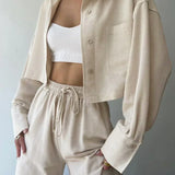 Set de pantaloni din două piese cu guler și șnur, casual