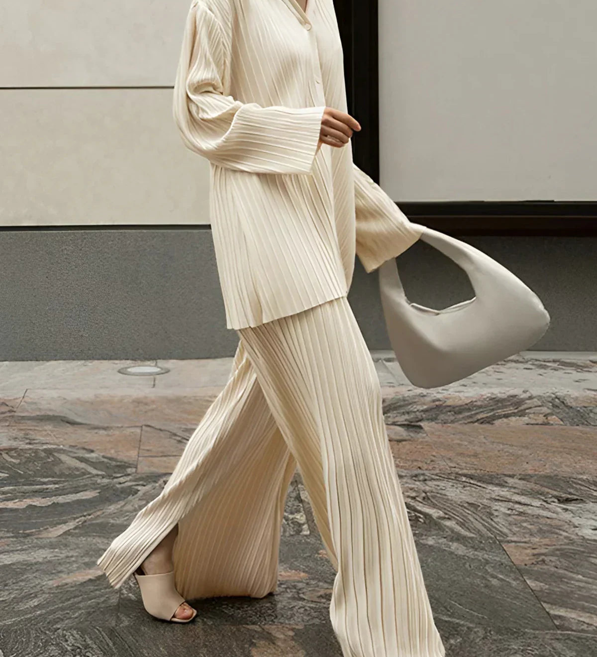 Set de pantaloni din două piese cu buzunare plisate, oversized