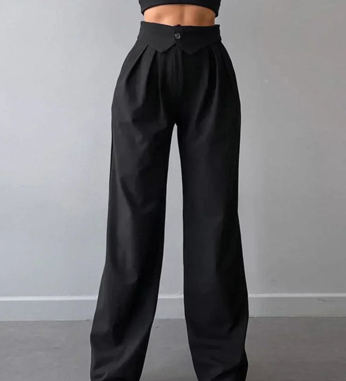 Pantaloni de birou cu talie înfășurată și picior drept