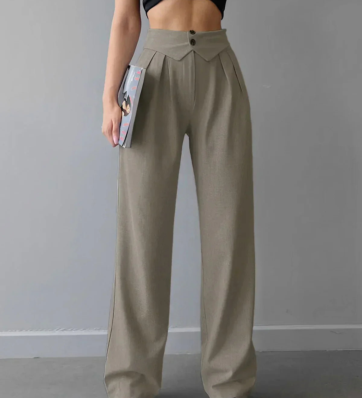 Pantaloni de birou cu talie înfășurată și picior drept