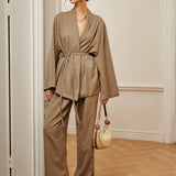 Set de Pantaloni Șifonați cu Curea pentru Îmbrăcăminte Casual