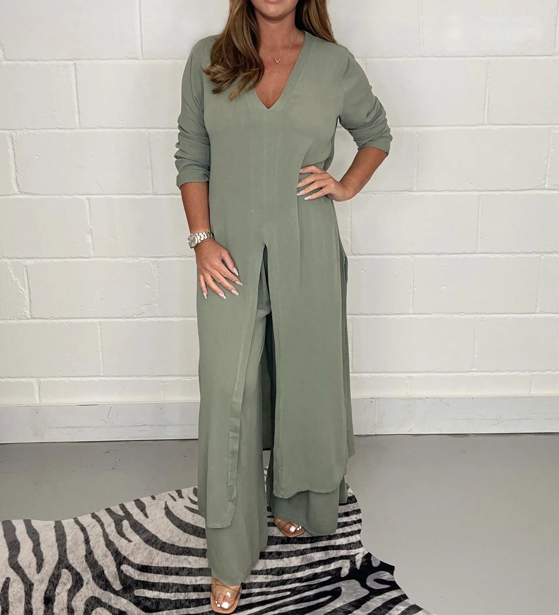 Johanna – Set Damă Elegant Fluid în Două Piese cu Top și Pantaloni Largi