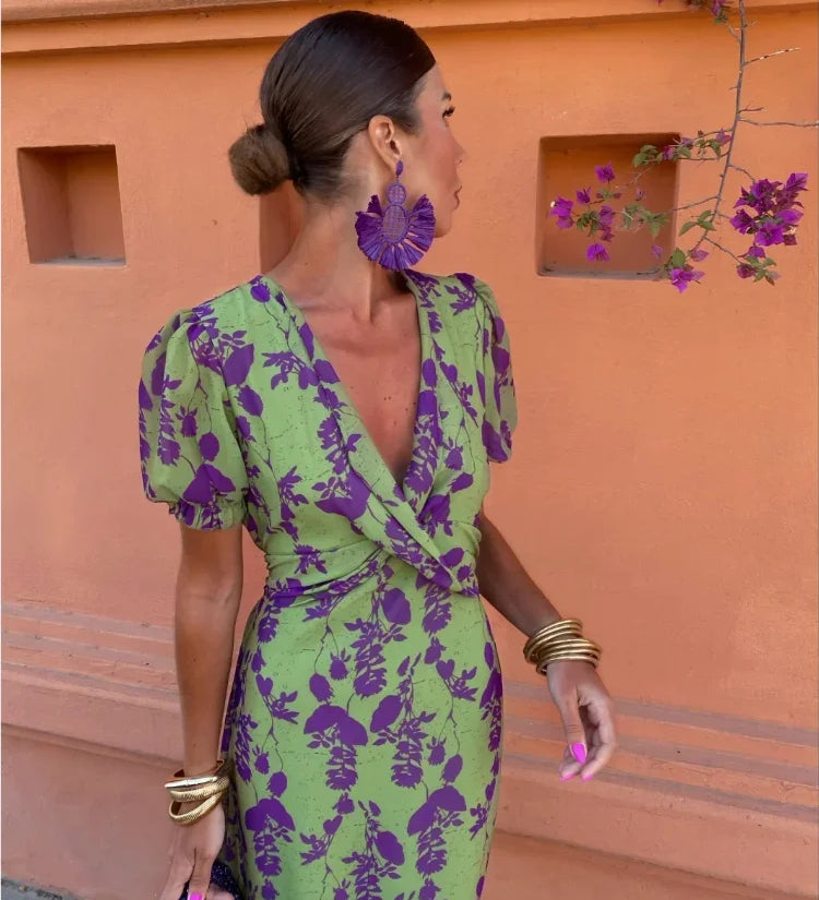 Antonia – Rochie Boho de Damă cu Mâneci Bufante și Croi Ajustat