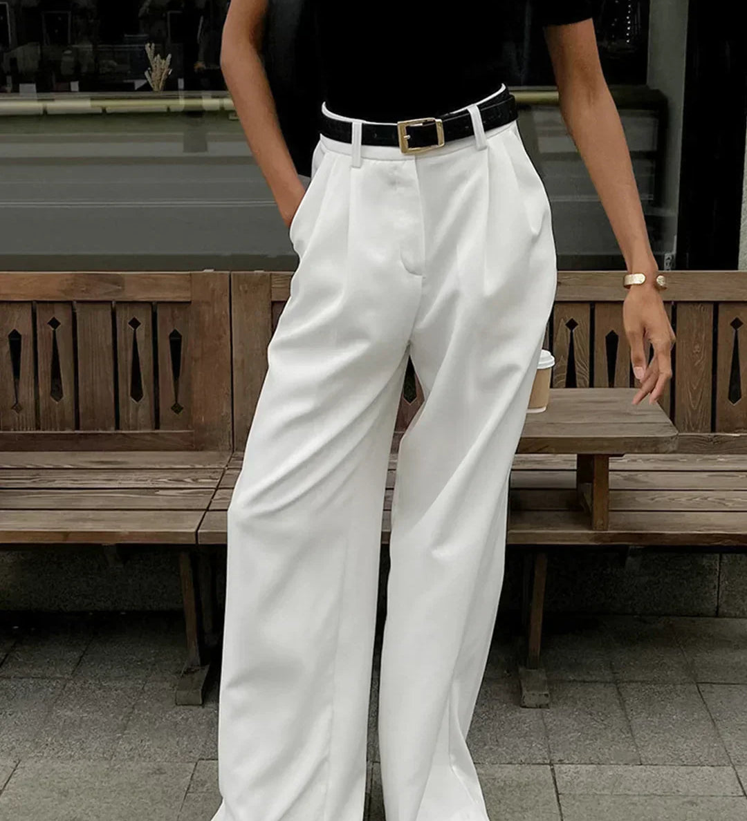 Pantaloni Casual cu Talie Înaltă