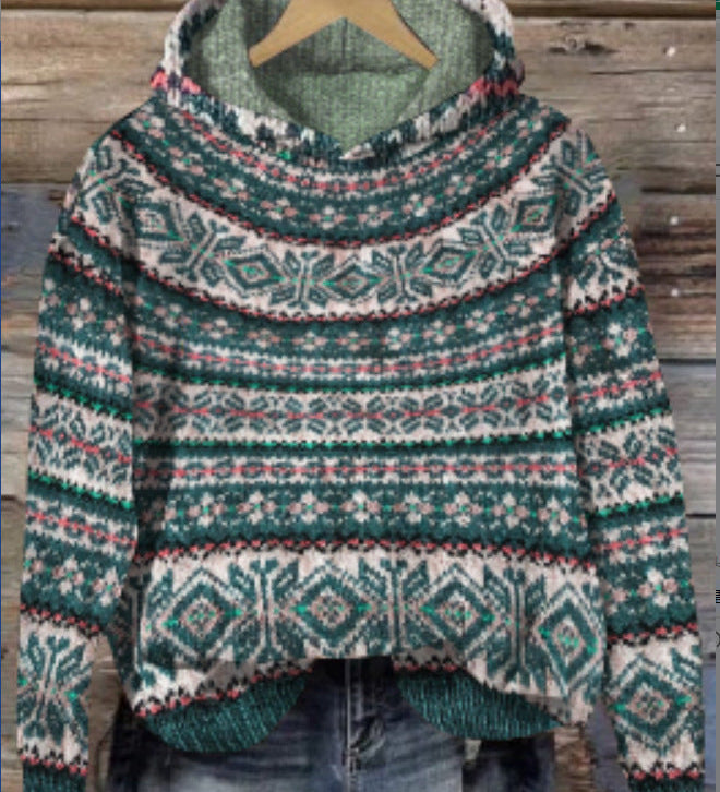 Fluff Fermecat – Hanorac Damă Retro Cu Imprimeu Etnic și Croială Lejeră