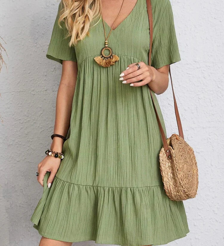 Anna – Rochie de Damă Lejeră Elegantă cu Decupaj în V de Vară