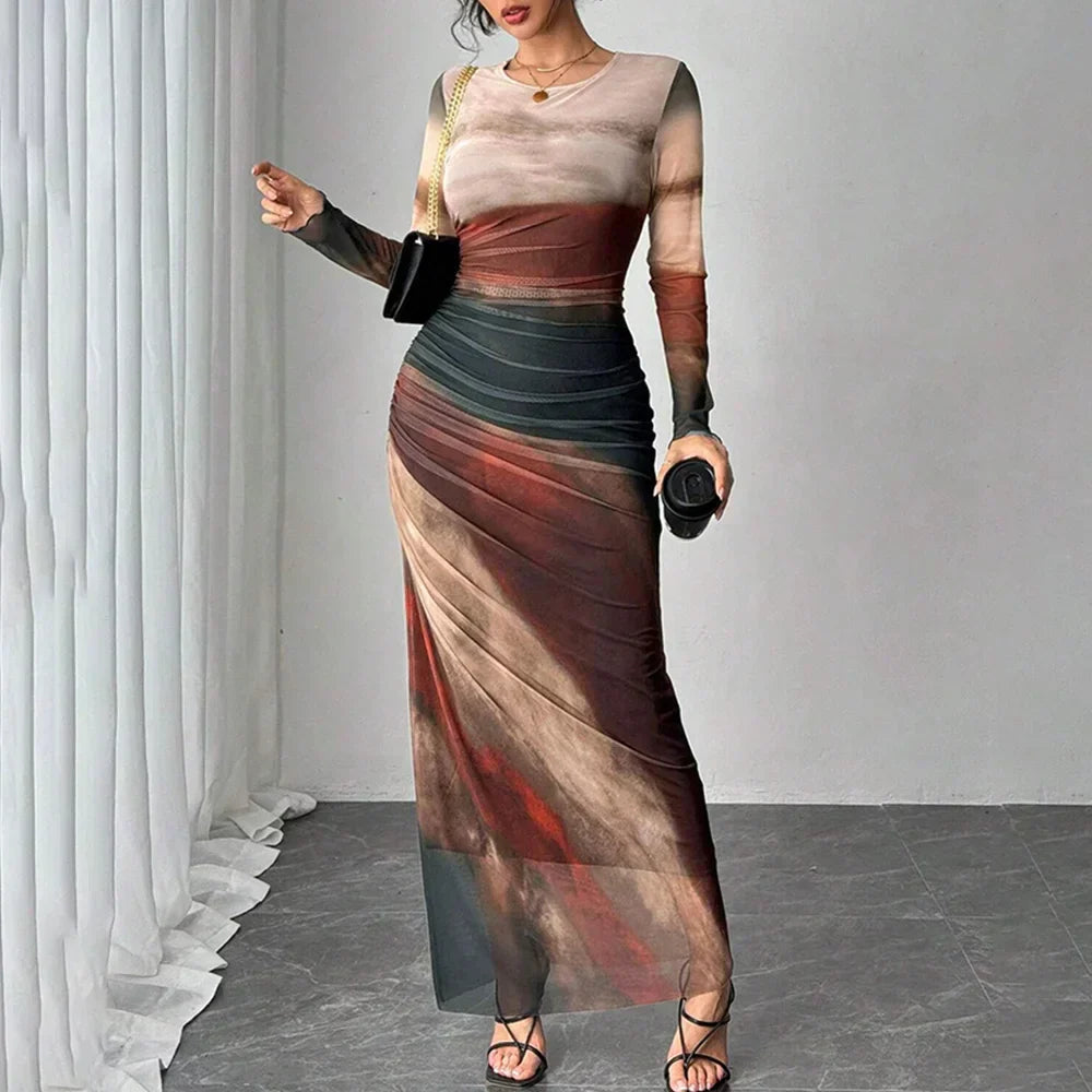 Yanisha – Rochie Damă Elegantă Maxi cu Mâneci Lungă și Croi Ajustat