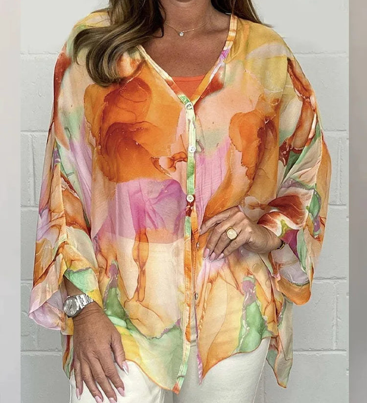 Steph | Bluză elegantă oversized cu imprimeu acquerel