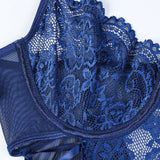 Christina™ | Body transparent din dantelă cu model floral și fundiță pe lateral