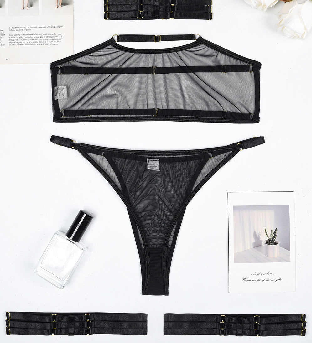 Eline™ | Set de Lenjerie din Mesh Transparent 4 Piese cu Sutien & Funda