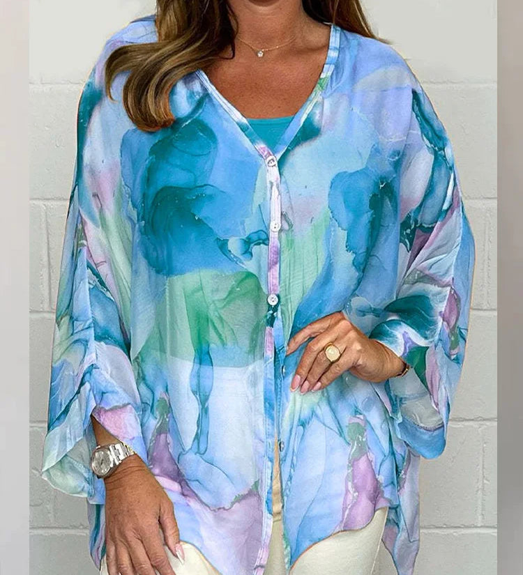 Steph | Bluză elegantă oversized cu imprimeu acquerel