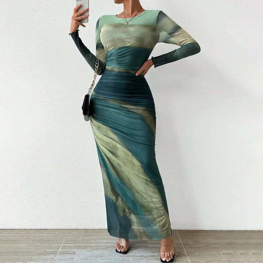 Yanisha – Rochie Damă Elegantă Maxi cu Mâneci Lungă și Croi Ajustat