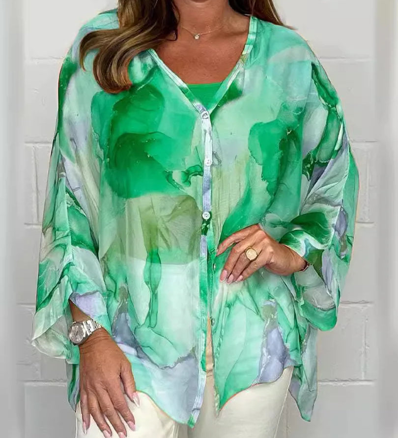 Steph | Bluză elegantă oversized cu imprimeu acquerel