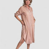 Alina™ | Rochie cămașă cu dungi și nasturi