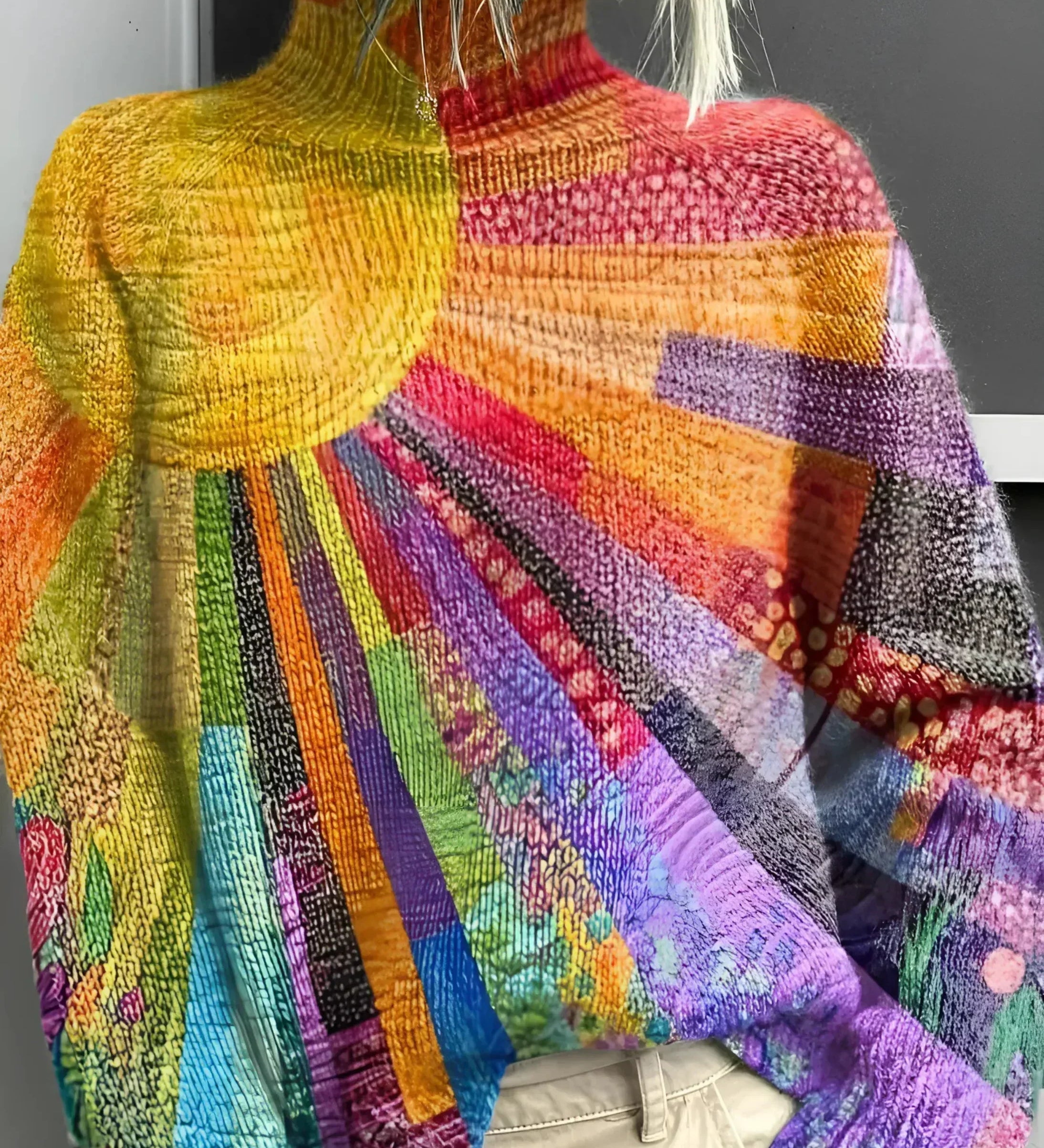 Ada - Pulover Colorat și Vesel cu Guler Înalt