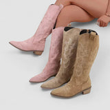 Amarillo – Botine de Damă Cowboy din Suede cu Broderie