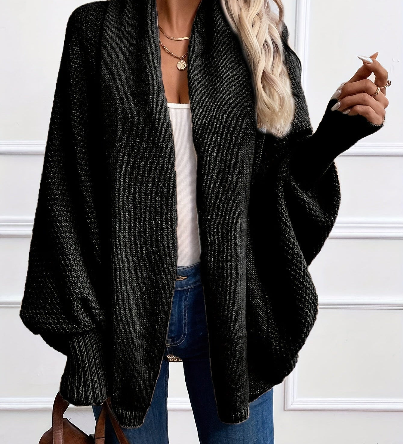 Zinnia - Cardigan Tricotat cu Mâneci Tip Pânză