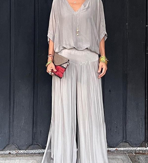 ESMERALDA – SET DIN DOUĂ PIESE CU PANTALONI LARGI DIN CHIFFON ELEGANT