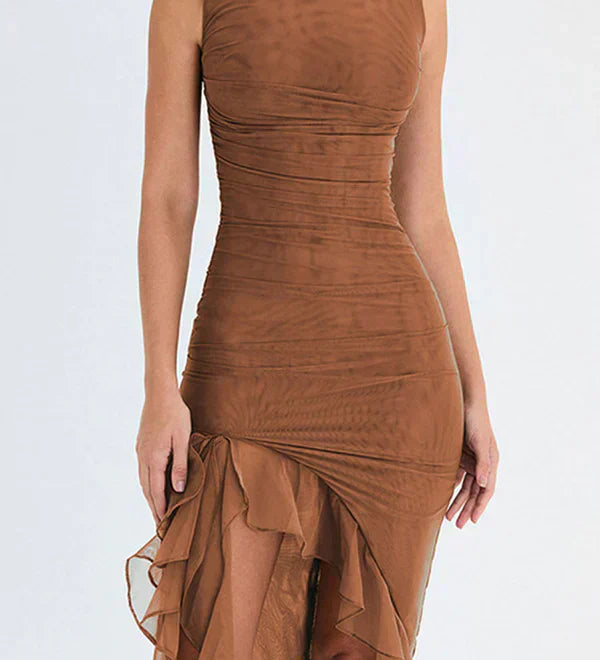 Amara – Rochie Midi de Damă Elegantă cu Volane