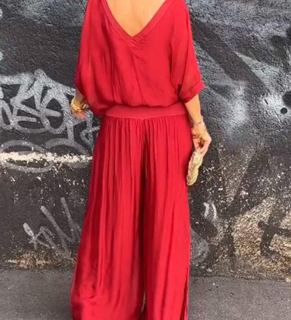 ESMERALDA – SET DIN DOUĂ PIESE CU PANTALONI LARGI DIN CHIFFON ELEGANT